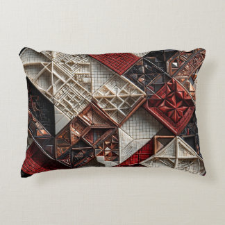 Red Black Ivory Micro Mosaic 3D Geometric Decorative Cushion