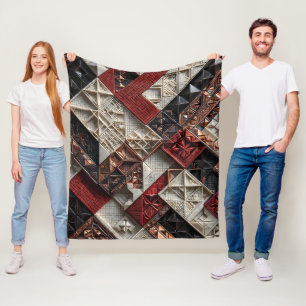 Red Black Ivory Micro Mosaic 3D Geometric Fleece Blanket