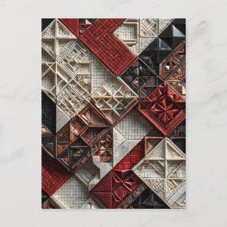 Red Black Ivory Micro Mosaic 3D Geometric Postcard