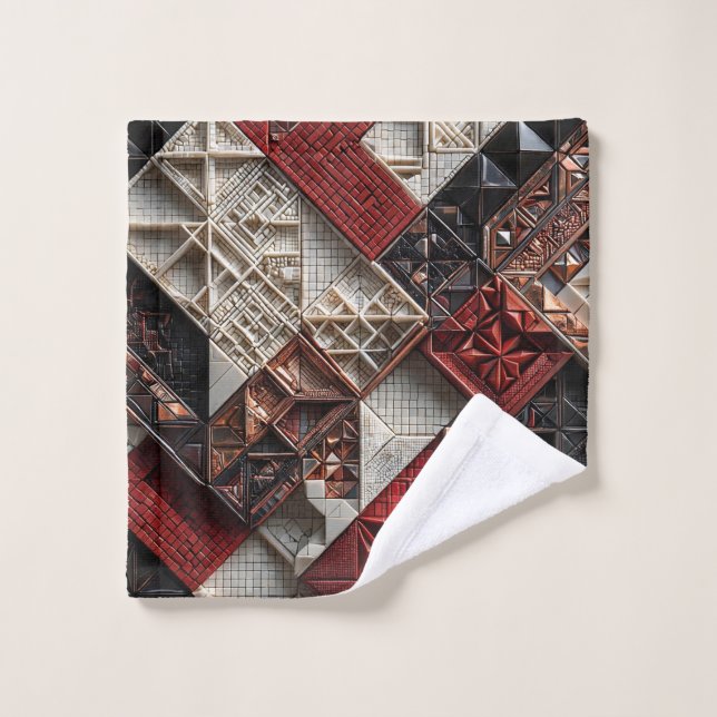 Red Black Ivory Micro Mosaic 3D Geometric Wash Cloth (Wash Cloth)