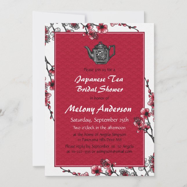 Red Black Japanese Tea Bridal Shower Invitation (Front)
