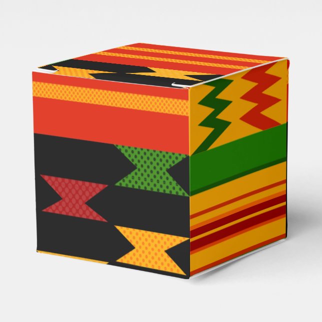 Red & Black Kente Pattern Favour Box (Front Side)