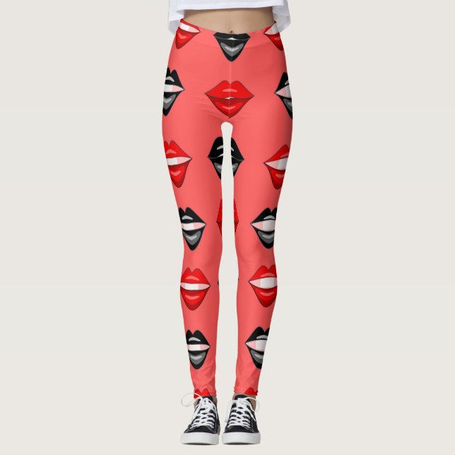 Red black kiss lips leggings (Front)