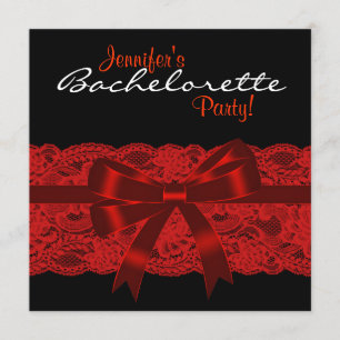 Red Black Lace Bachelorette Party Invitation