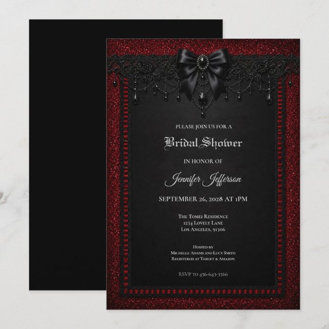 Red Black Lace Gothic Bridal Shower invitation (Front/Back)