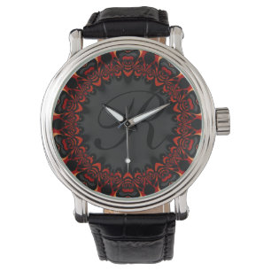 Red Black Lace Personalised Monogram Wristwatch