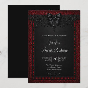 Red Black Lace Sweet 16 Birthdy Invitation