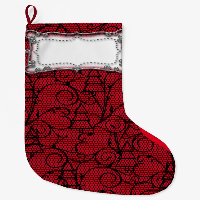 Red & Black Lace Tree or Mantle Stocking (Front)