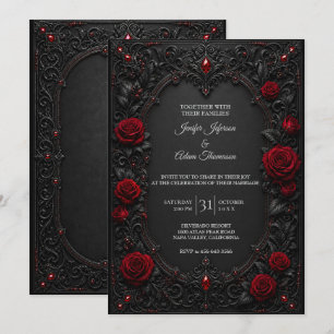 Red Black Lace Wedding Invitation