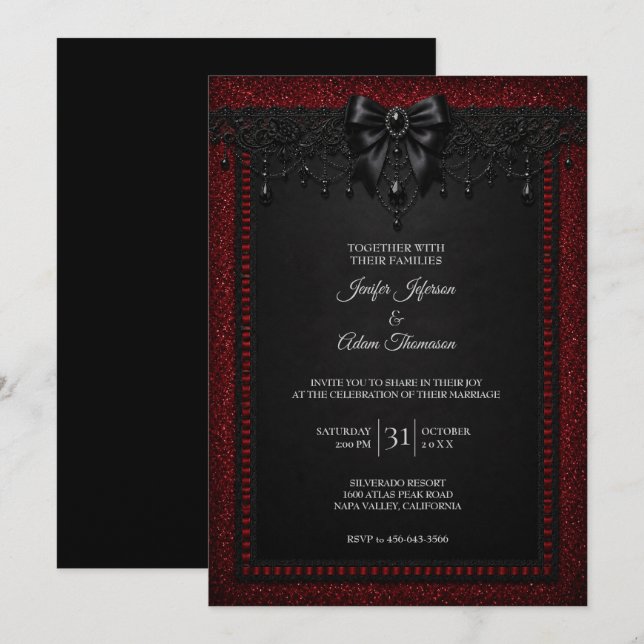 Red Black Lace Wedding Invitation (Front/Back)