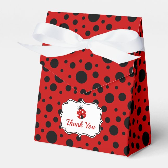 Red Black Ladybug Frame Polka Dots Kids Birthday  Favour Box (Front Side)