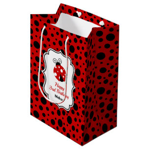 Red Black Ladybug Frame Polka Dots Kids Birthday Medium Gift Bag