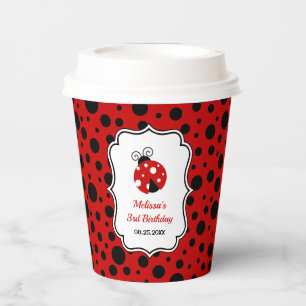 Red Black Ladybug Frame Polka Dots Kids Birthday Paper Cups