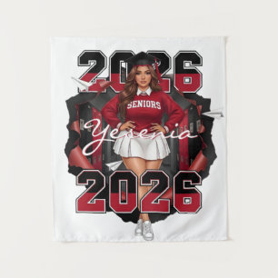 Red & Black Latina Class of 2026 Senior Graduation Tapestry