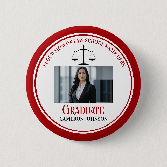 Red Black Law School Graduation Parent Photo 6 Cm Round Badge (Front)