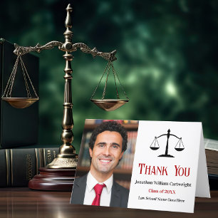 Red Black Law School Graduation Photo Lawyer Thank You Card