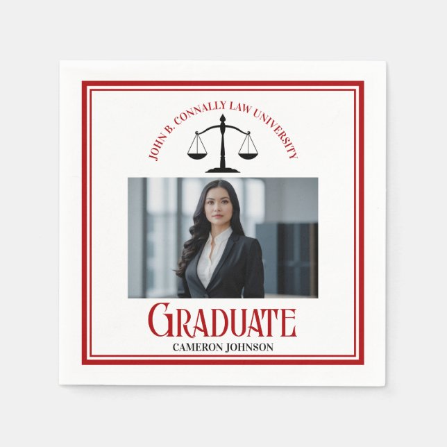 Red Black Law School Photo Graduation Party Napkin (Front)