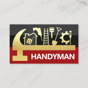 Red Black Layers Gold Hammer Handyman Tools Business Card