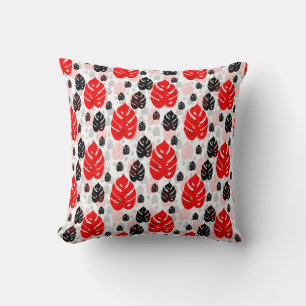 Red Black Leaf Abstract Shape Pattern Illustration Cushion