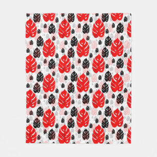Red Black Leaf Abstract Shape Pattern Illustration Fleece Blanket