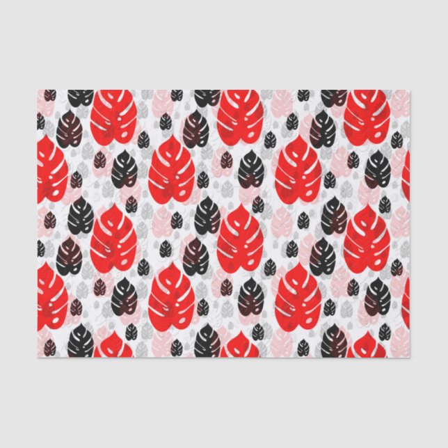 Red Black Leaf Abstract Shape Pattern Illustration Tissue Paper (Front)
