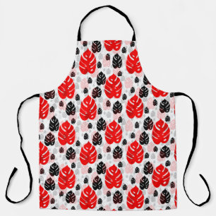 Red Black Leaf Illustration Pattern Design  Apron