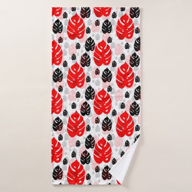 Red Black Leaf Illustration Pattern Design  Bath Towel (Bath Towel)