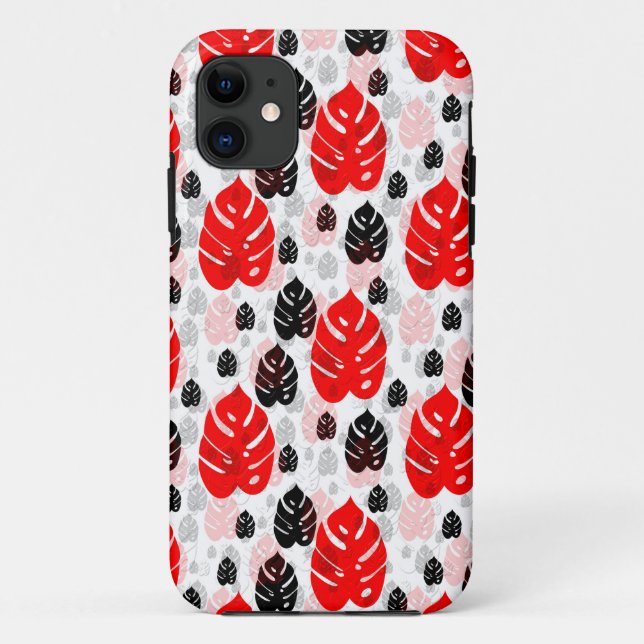 Red Black Leaf Illustration Pattern Design  Case-Mate iPhone Case (Back)