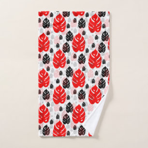 Red Black Leaf Illustration Pattern Design Hand Towel