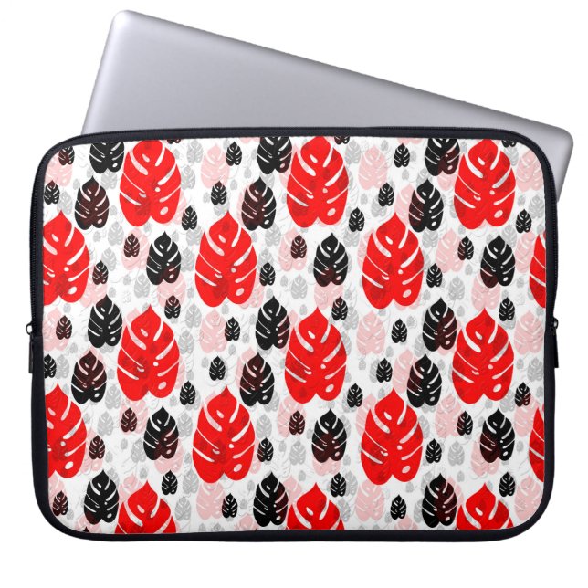 Red Black Leaf Illustration Pattern Design  Laptop Sleeve (Front)