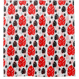 Red Black Leaf Illustration Pattern Design  Shower Curtain