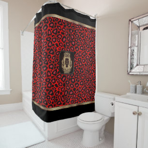 Red & Black Leopard Pattern with a Lion Head Shower Curtain