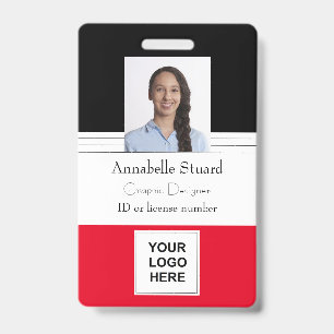 Red Black Lined Name photo employee corporate ID Badge