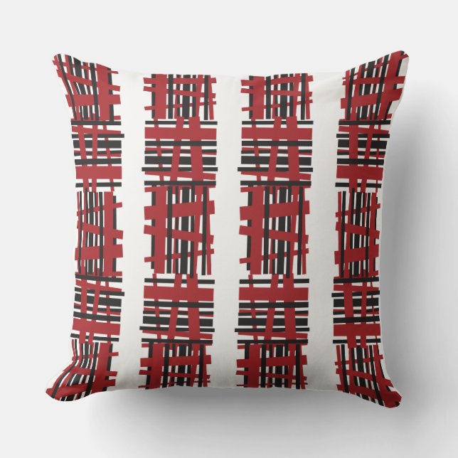 RED BLACK LINES DESIGN Retro Throw Pillow (Front)