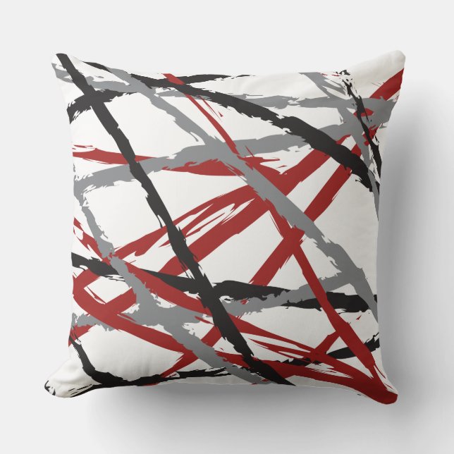 RED BLACK LINES DESIGN Retro Throw Pillow (Front)