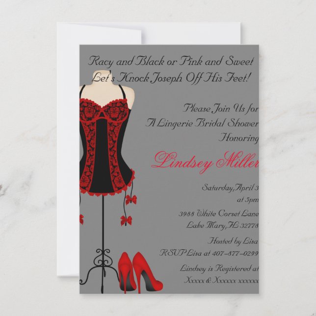 Red & Black Lingerie Bridal Shower Invite (Front)