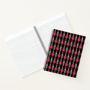Red Black Lipstick Tube Nail Polish Makeup Beauty Notebook