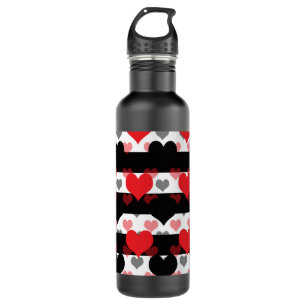 Red Black Love Hearts With Black White Stripes  710 Ml Water Bottle