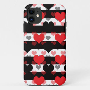 Red Black Love Hearts With Black White Stripes Case-Mate iPhone Case