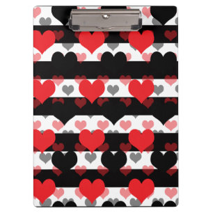 Red Black Love Hearts With Black White Stripes Clipboard