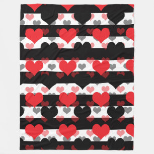 Red Black Love Hearts With Black White Stripes  Fleece Blanket
