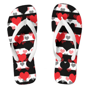 Red Black Love Hearts With Black White Stripes  Jandals