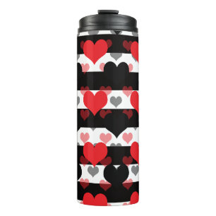 Red Black Love Hearts With Black White Stripes  Thermal Tumbler