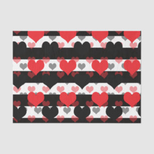 Red Black Love Hearts With Black White Stripes  Tissue Paper