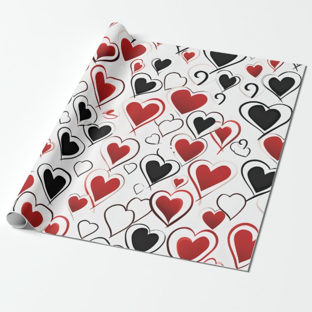 Red & Black Love Valentine Wrapping Paper (Unrolled)