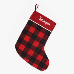 Red Black Lumberjack Pattern Custom Name Small Christmas Stocking