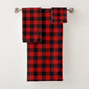 Red Black Lumberjack Plaid Bath Towel Set