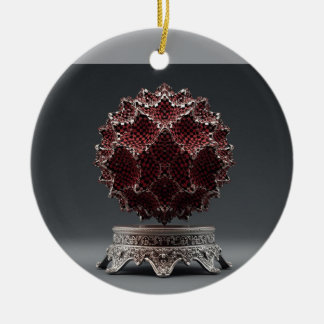Red & Black Mandelbrot Sphere On Silver Pedestal Ceramic Tree Decoration