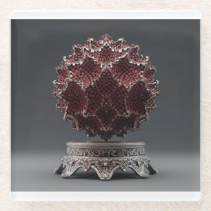 Red & Black Mandelbrot Sphere On Silver Pedestal Glass Coaster