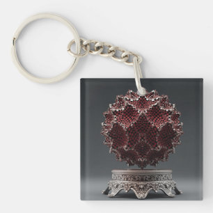 Red & Black Mandelbrot Sphere On Silver Pedestal Key Ring